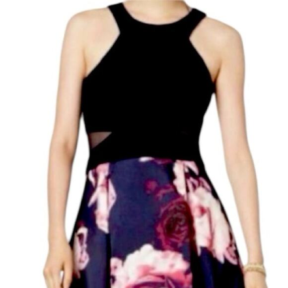 Xscape Ballgown Formal Dress Halter Neck High Low Blue Pink Floral Women Size 8 - Picture 6 of 15